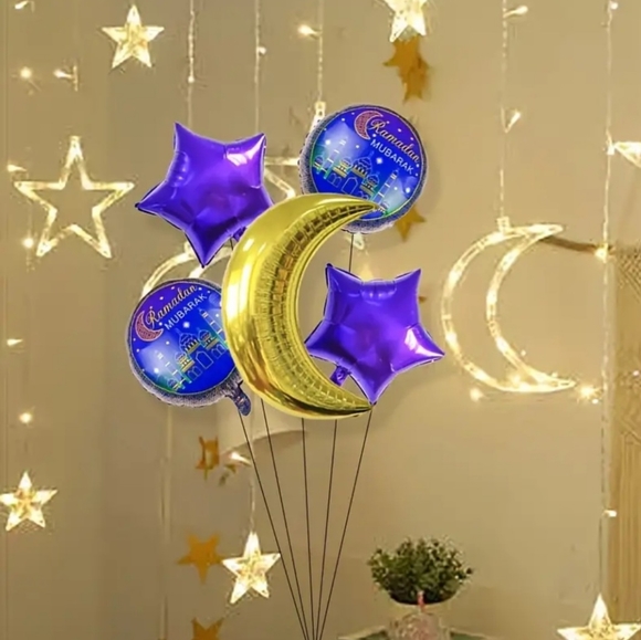 NWT 5 pieces Eid Ramadan balloon set/ crescent and star Balloon set/ Eid decor - Picture 4 of 10